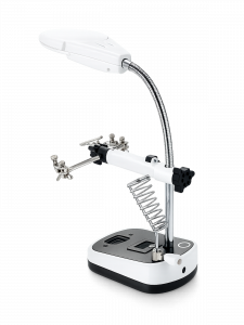 Третья рука для пайки с подсветкой , универсальный держатель на подставке с лупой 2 руки OT-INL44